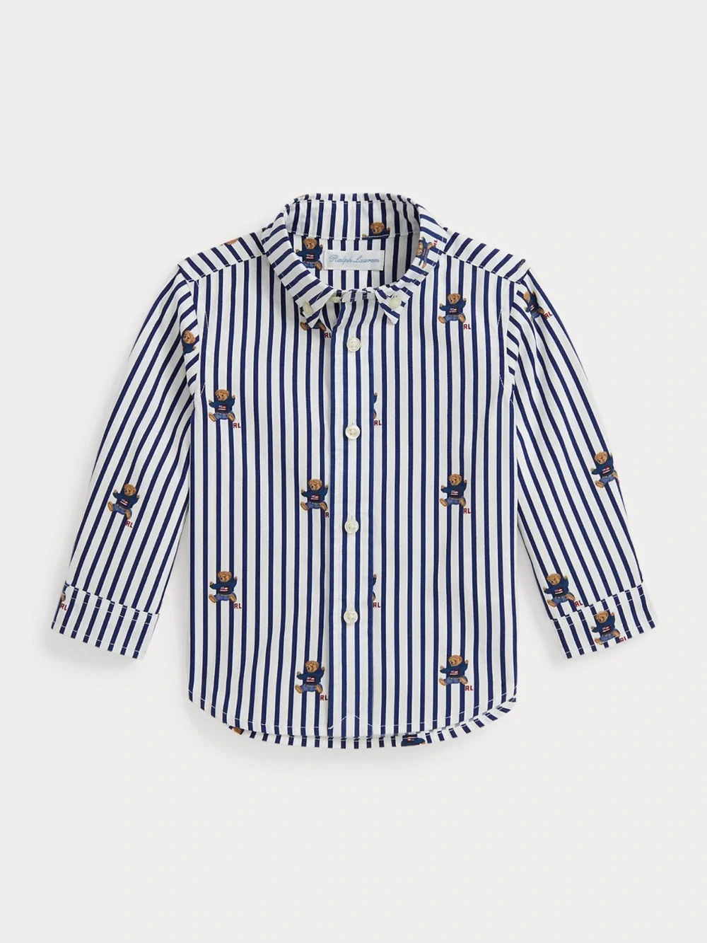 Polo Bear Striped Cotton Poplin Shirt Size: 18m